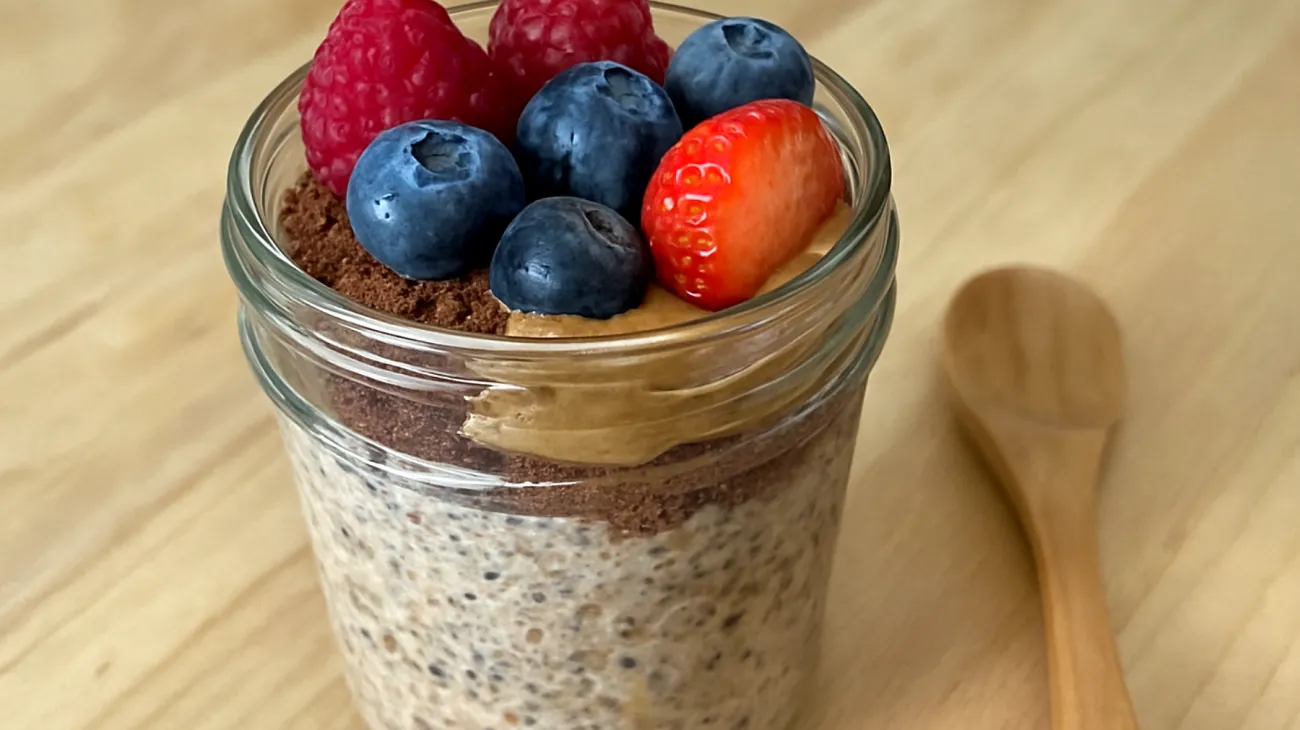 Overnight Oats mit Chiasamen, Kakao und Mandelbutter"