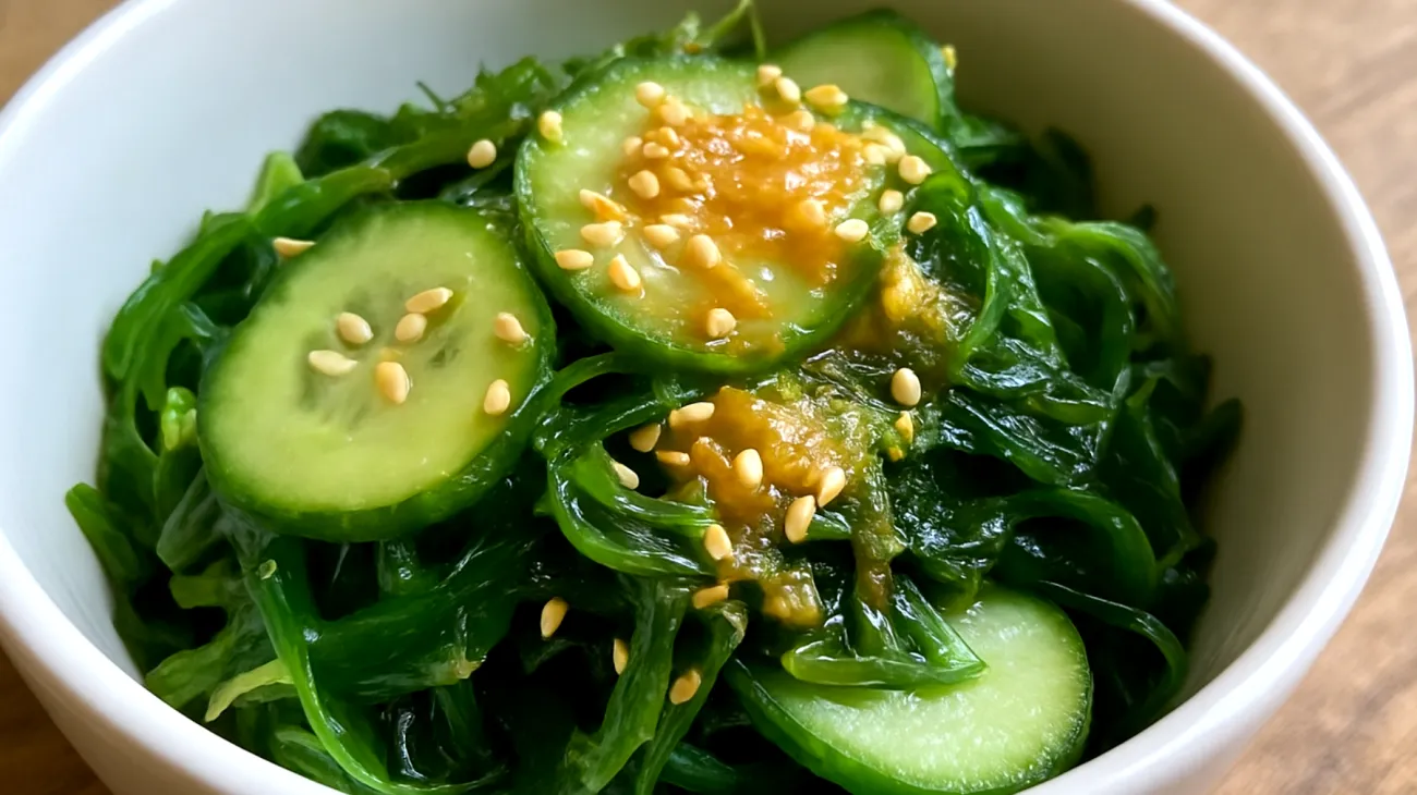 Wakame-Gurken-Salat mit Sesam und Ingwer"