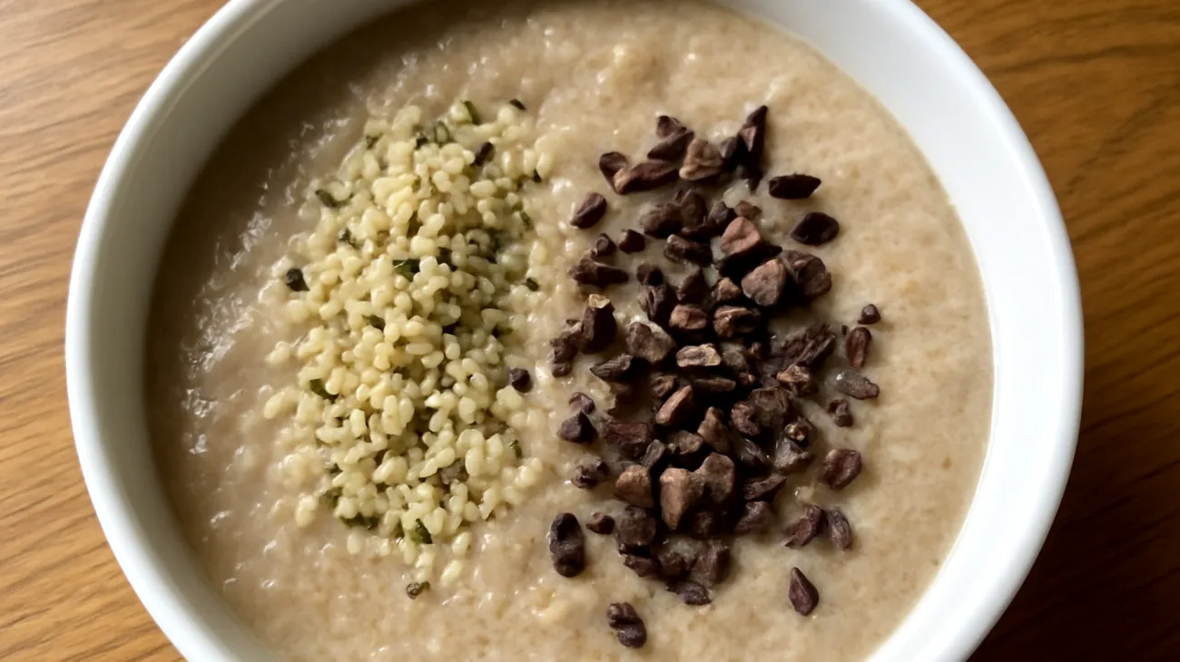 Amaranth-Porridge mit Hanfsamen und Kakao-Nibs"