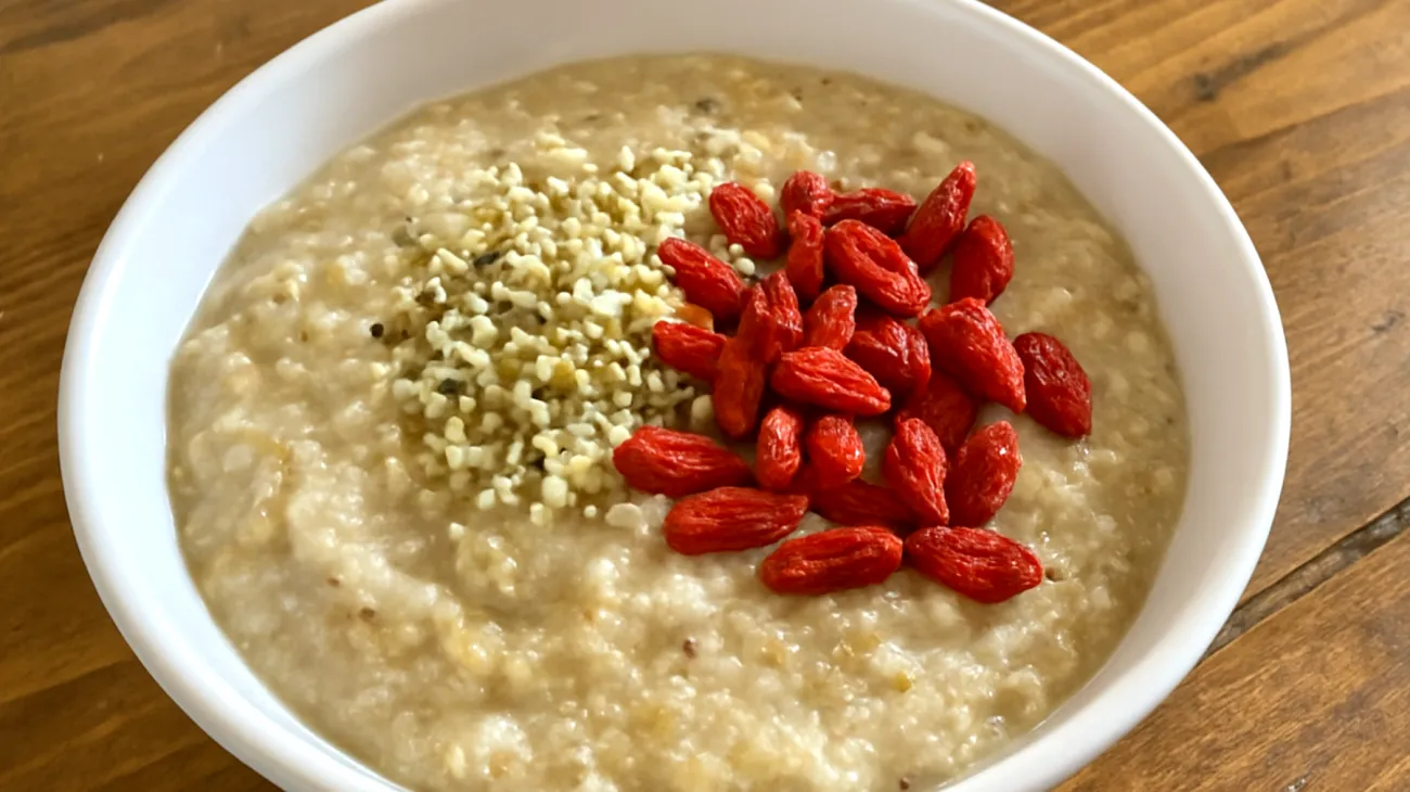 Amaranth-Quinoa-Porridge mit Hanfsamen und Goji-Beeren"