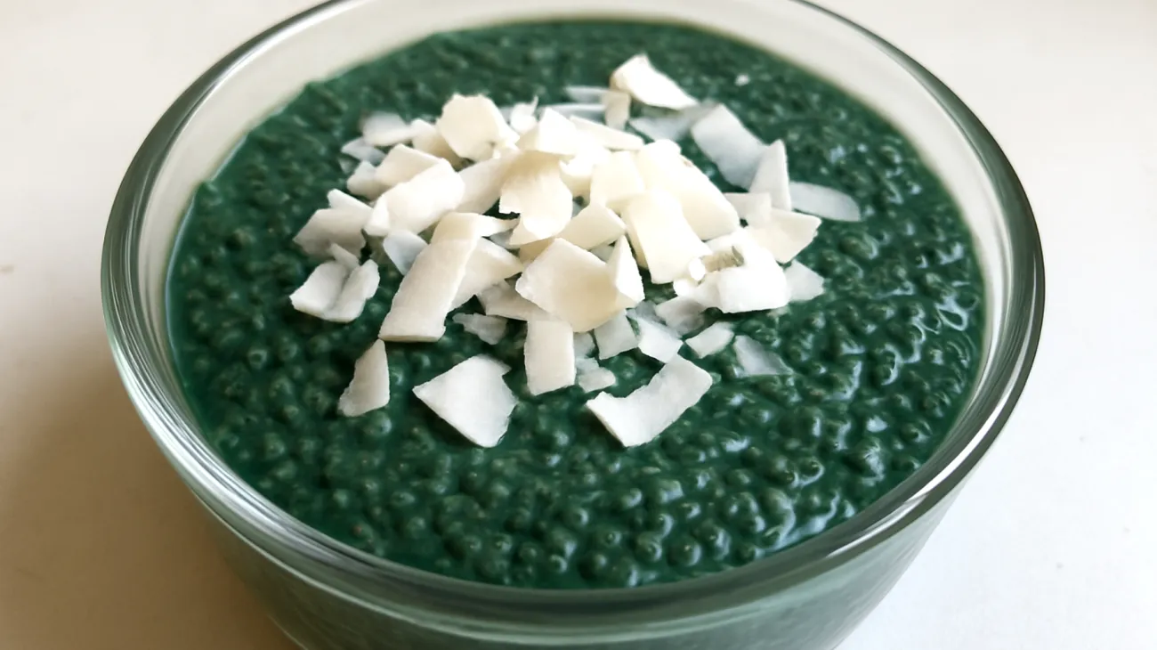 Chia-Pudding mit Spirulina und Kokosmilch"