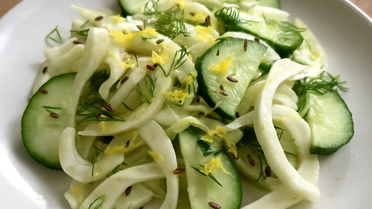 Fenchel-Gurken-Salat mit Dillsamen und Zitronenschale"