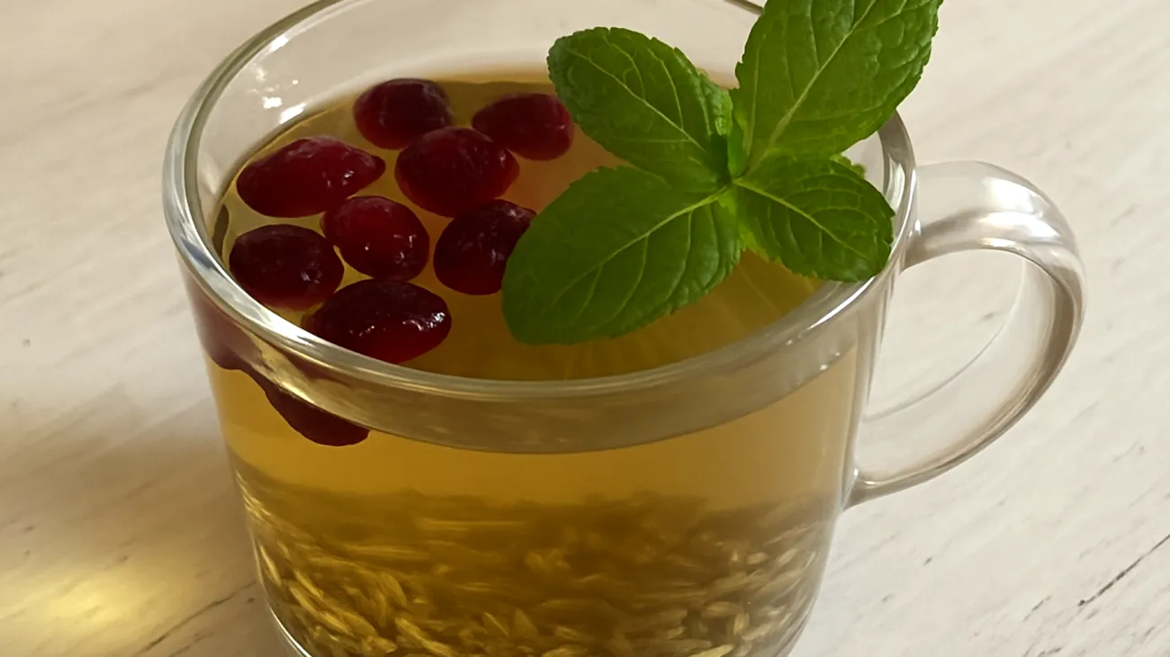 Fenchelsamen-Tee mit getrockneten Cranberries und Minze"