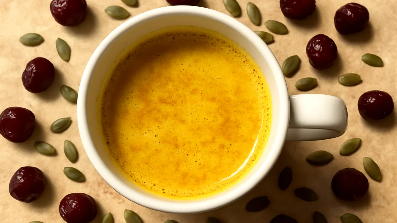 Goldene Milch mit Tart Cherry und Magnesium-reichen Kürbiskernen"